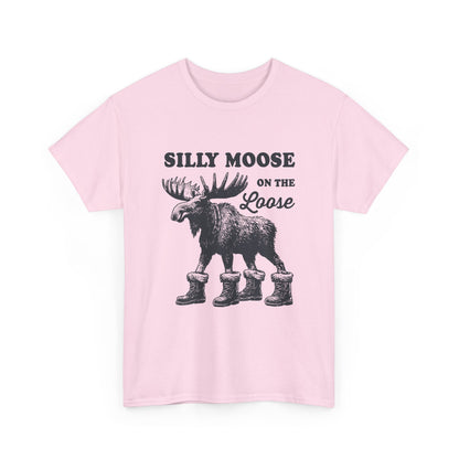 Light Pink Silly Moose On The Loose vintage moose t-shirt, front view