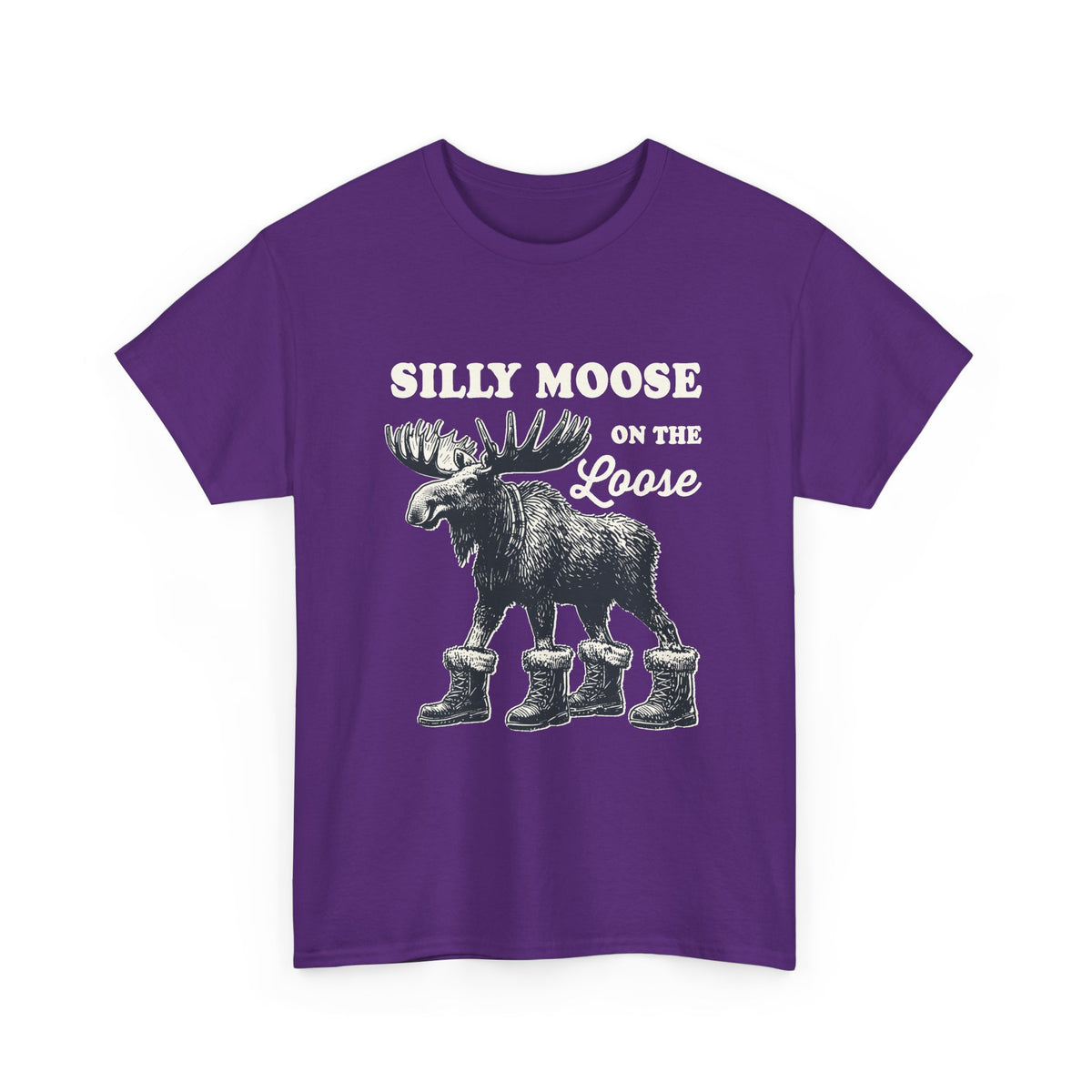 Purple Silly Moose On The Loose vintage moose t-shirt, front view