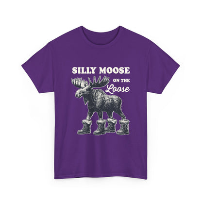Purple Silly Moose On The Loose vintage moose t-shirt, front view