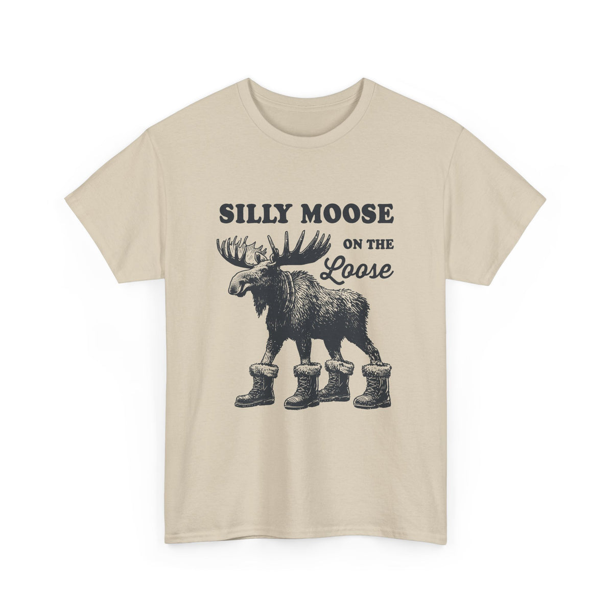 Sand Silly Moose On The Loose vintage moose t-shirt, front view