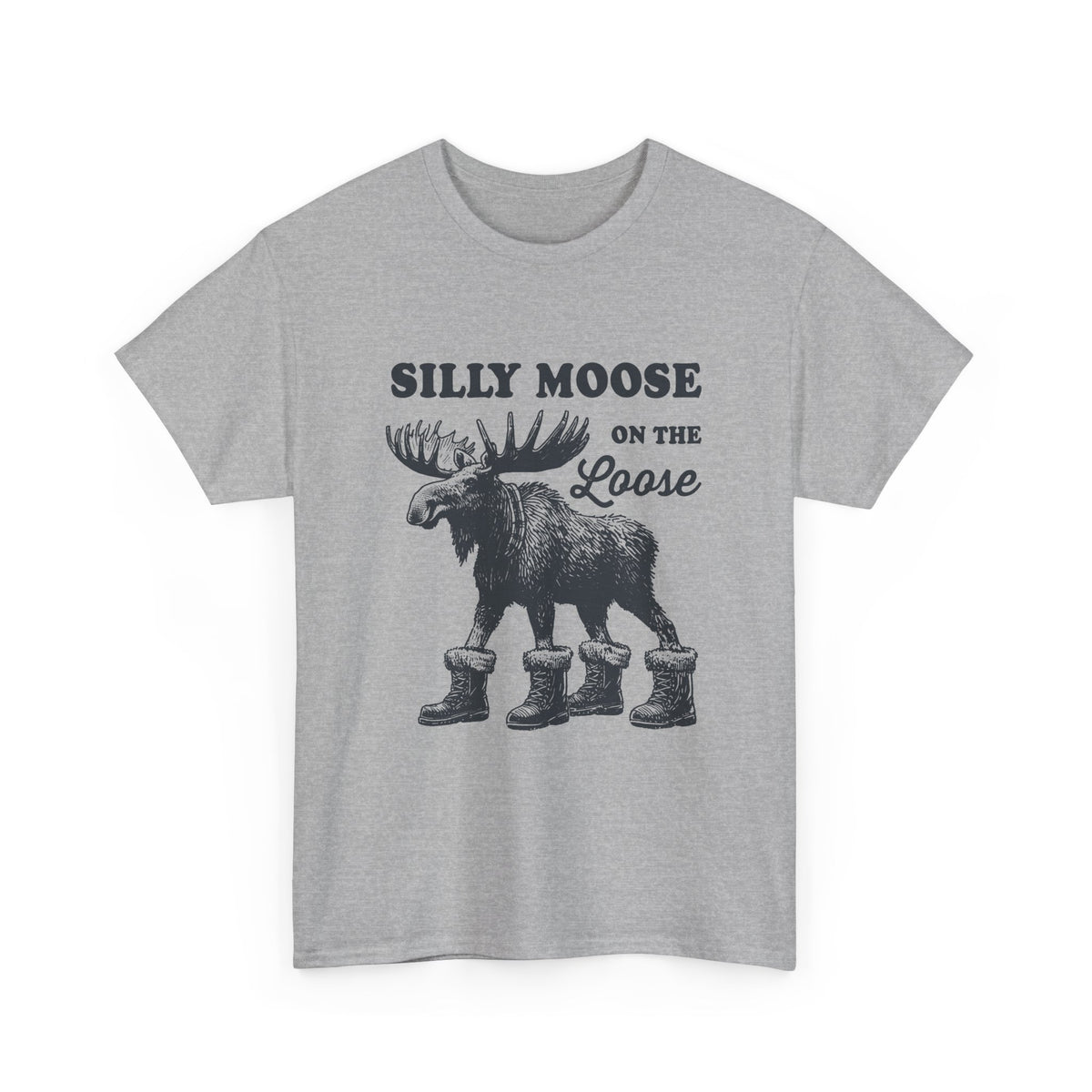 Sport Grey Silly Moose On The Loose vintage moose t-shirt, front view