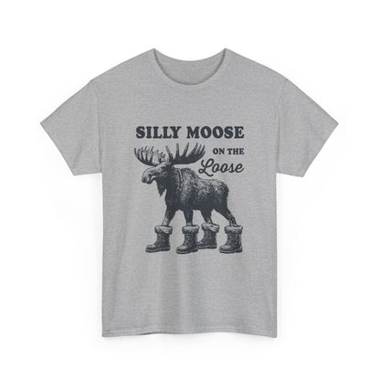 Sport Grey Silly Moose On The Loose vintage moose t-shirt, front view