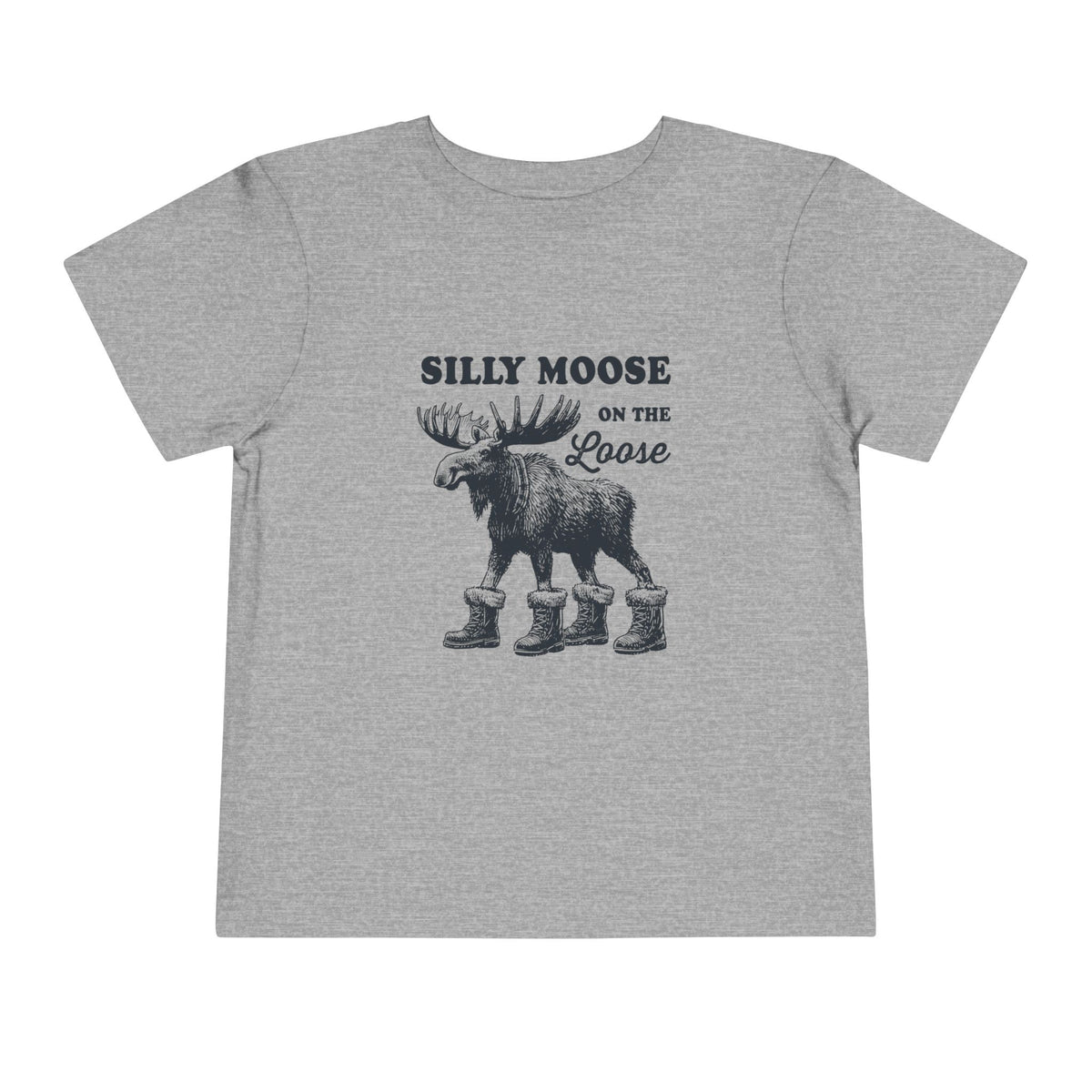 Athletic Heather Silly Moose On The Loose vintage moose toddler t-shirt, front view