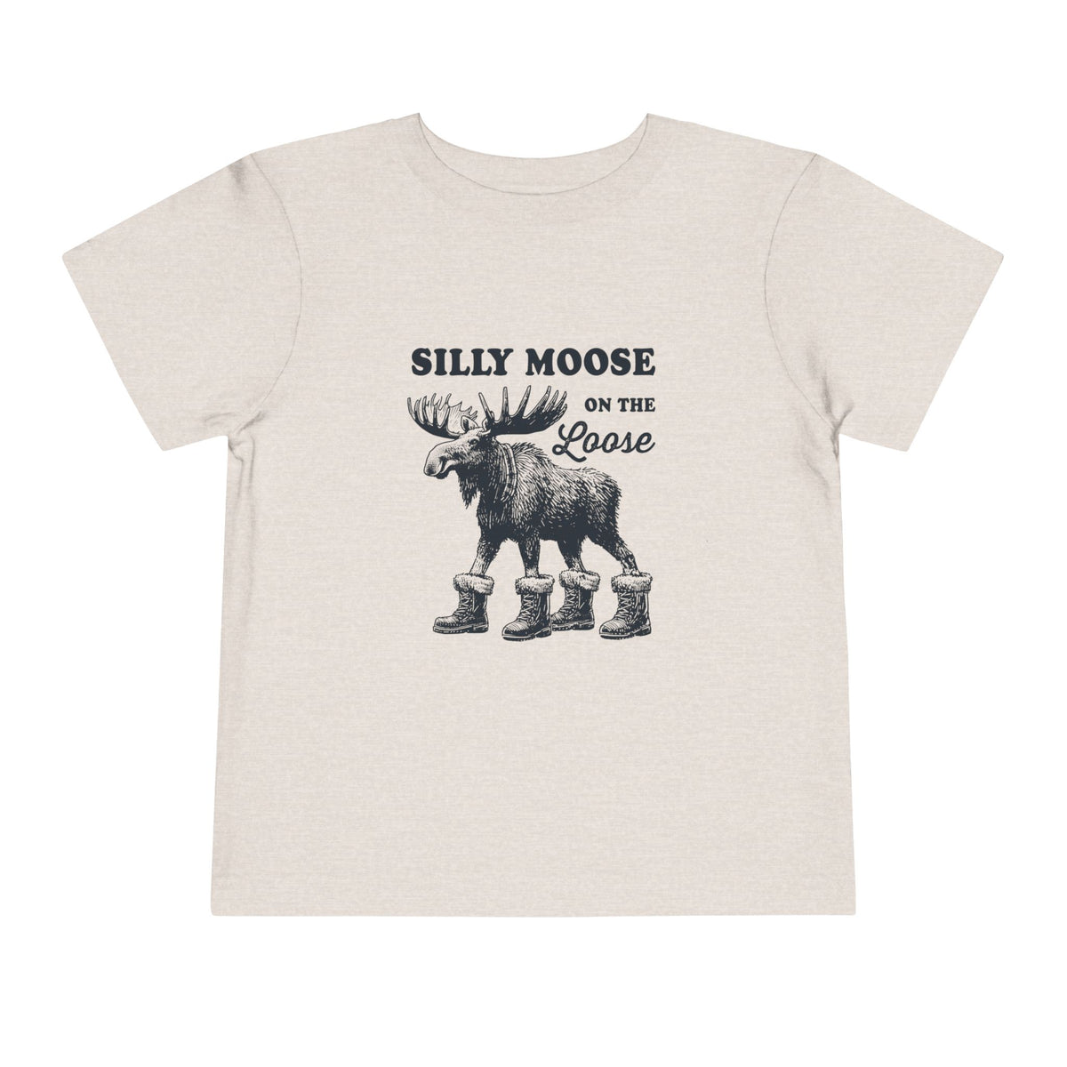 Heather Dust Silly Moose On The Loose vintage moose toddler t-shirt, front view