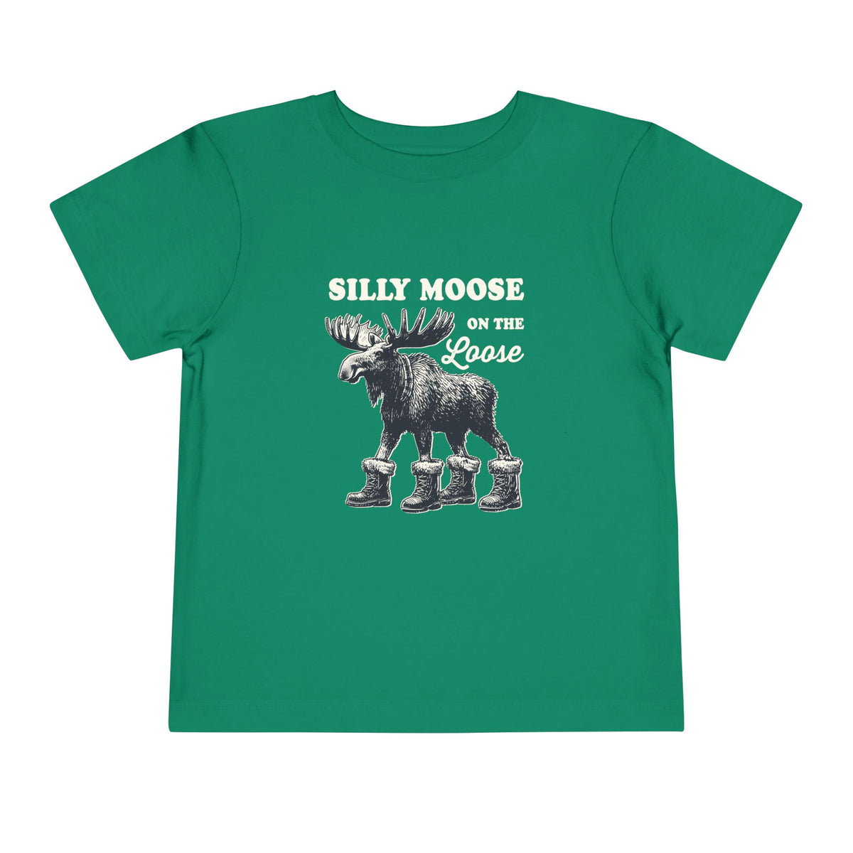 Kelly Silly Moose On The Loose vintage moose toddler t-shirt, front view