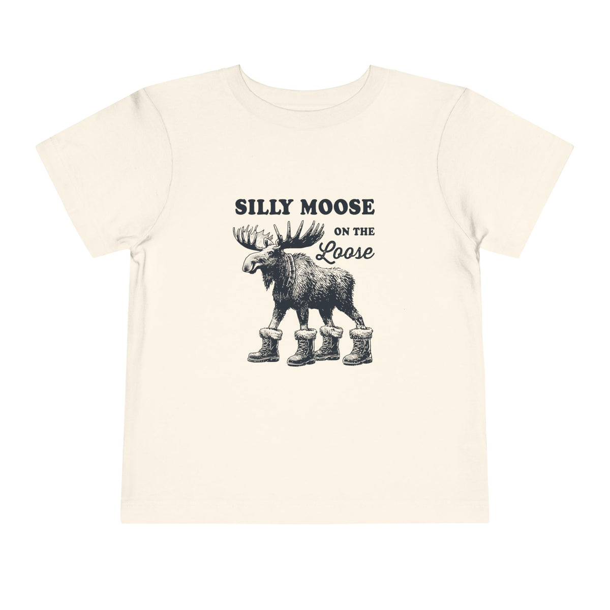 Natural Silly Moose On The Loose vintage moose toddler t-shirt, front view