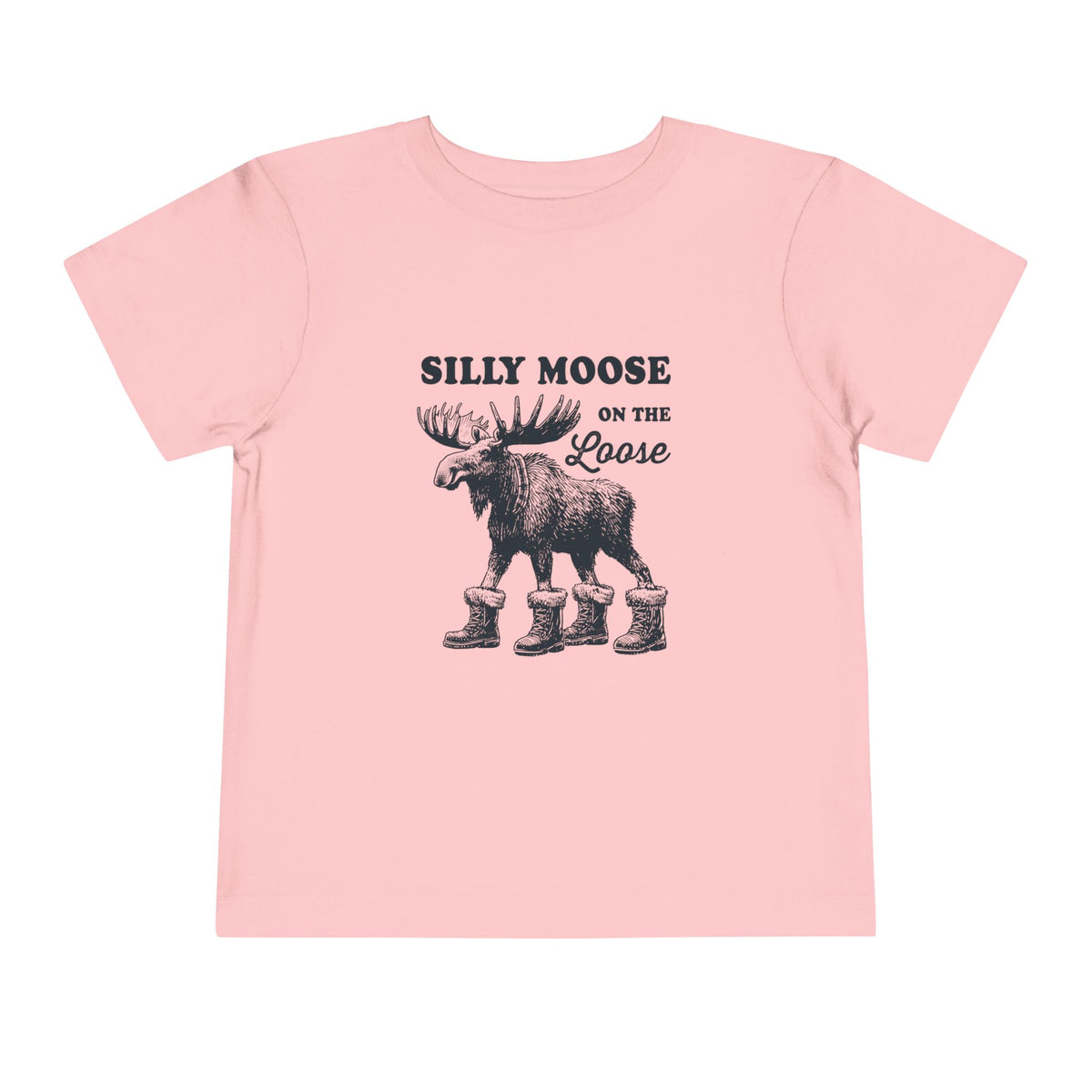 Pink Silly Moose On The Loose vintage moose toddler t-shirt, front view