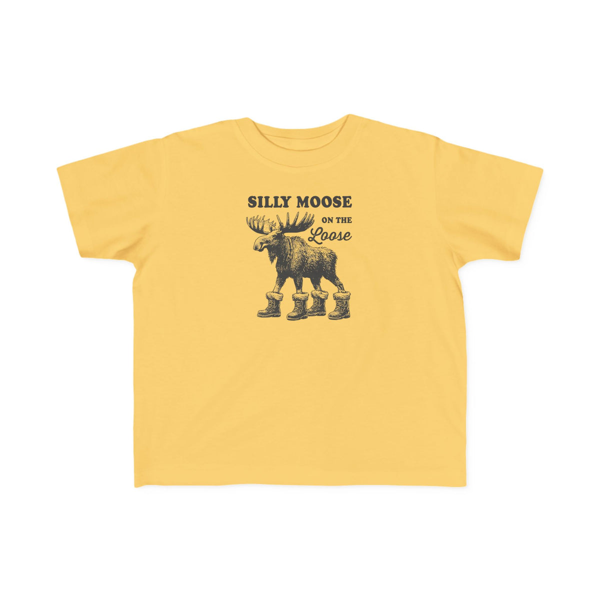 Butter Silly Moose On The Loose vintage moose toddler t-shirt, front view