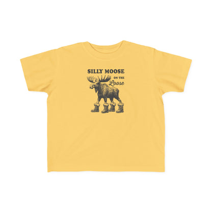 Butter Silly Moose On The Loose vintage moose toddler t-shirt, front view