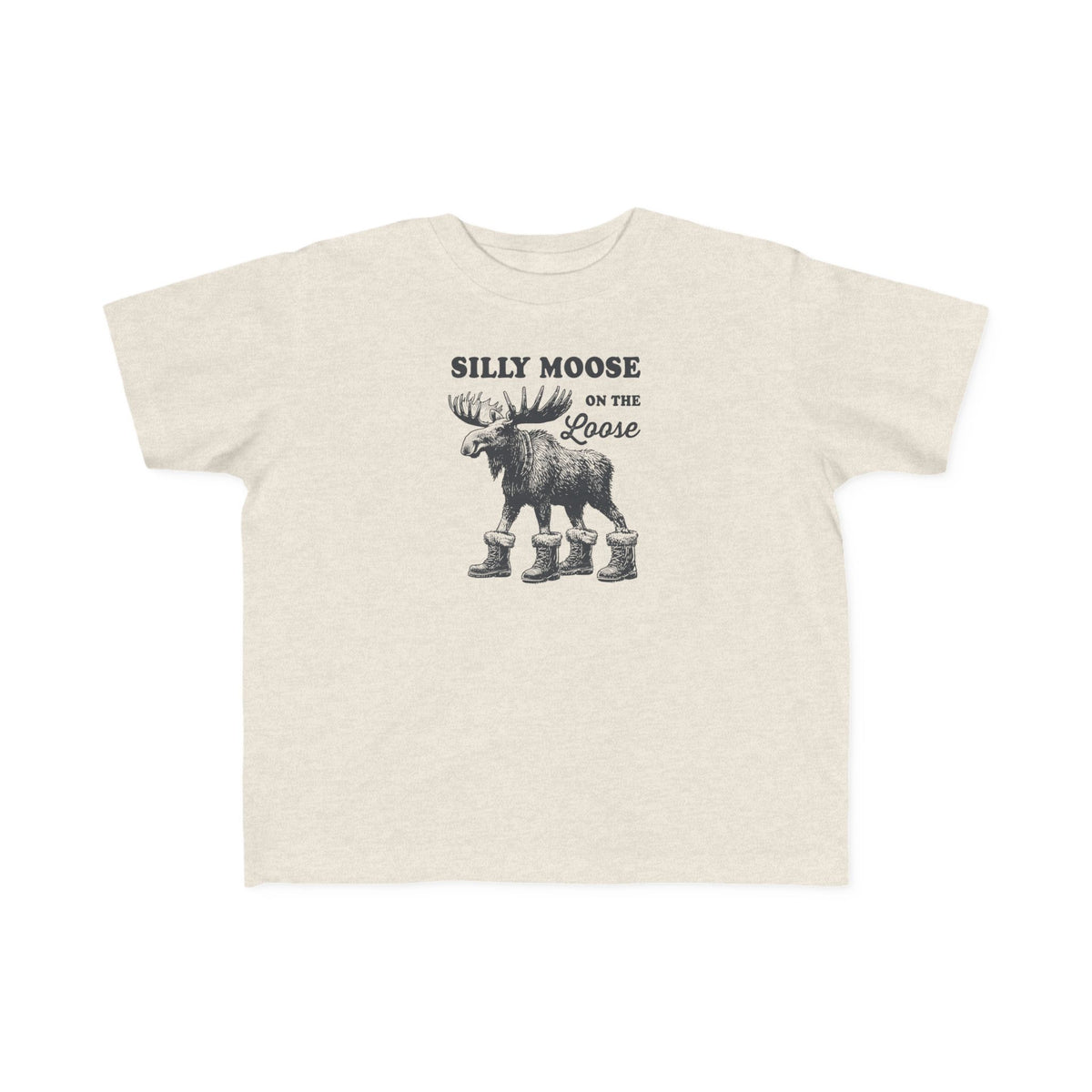 Natural Heather Silly Moose On The Loose vintage moose toddler t-shirt, front view