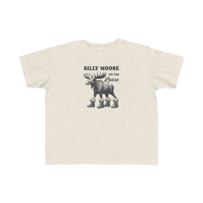 Natural Heather Silly Moose On The Loose vintage moose toddler t-shirt, front view