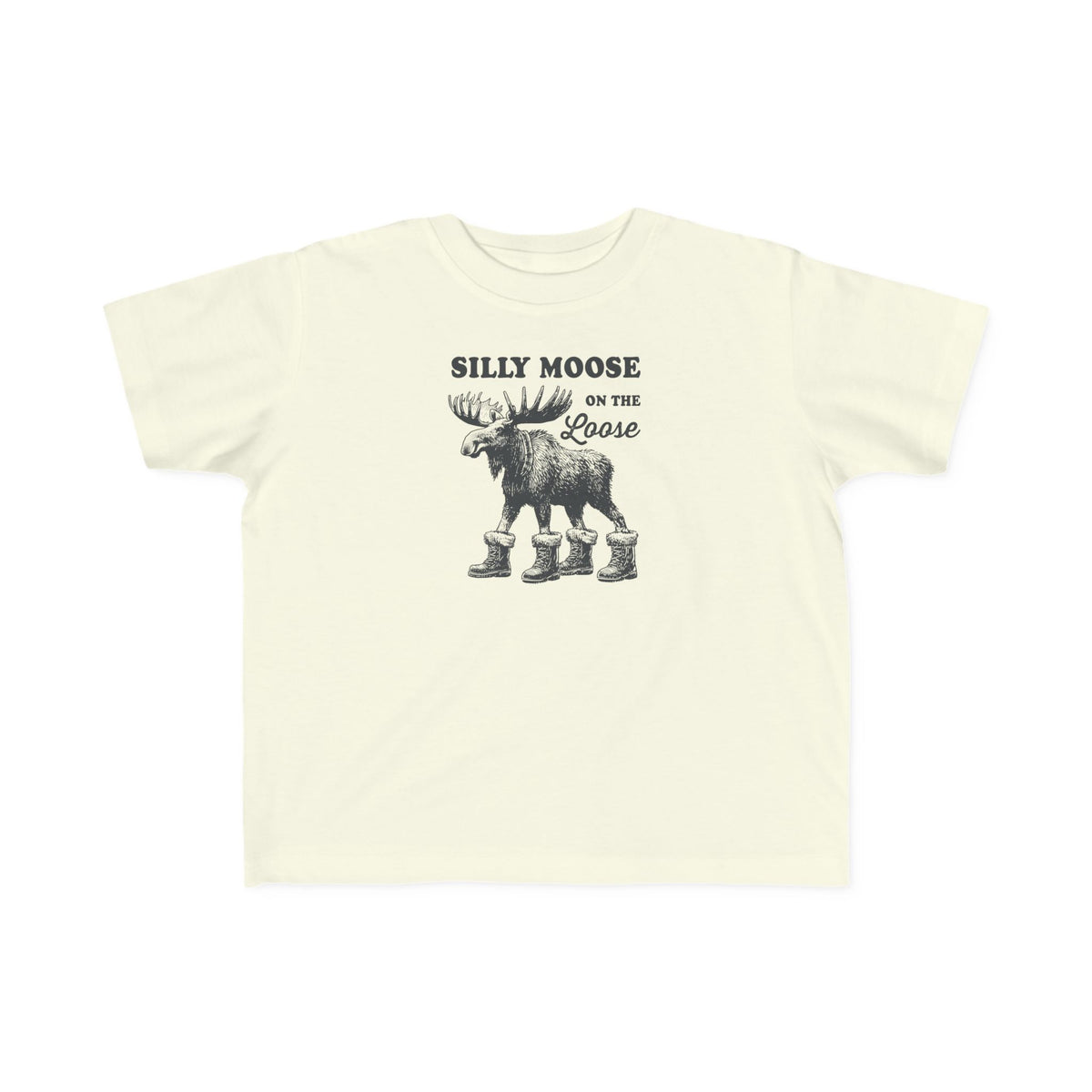 Natural Silly Moose On The Loose vintage moose toddler t-shirt, front view