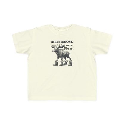 Natural Silly Moose On The Loose vintage moose toddler t-shirt, front view