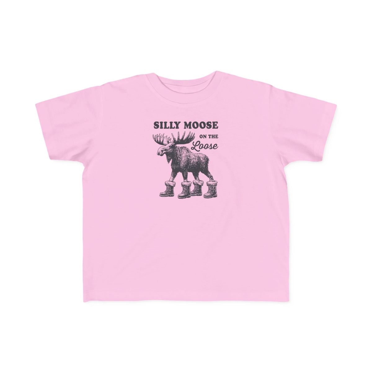Pink Silly Moose On The Loose vintage moose toddler t-shirt, front view