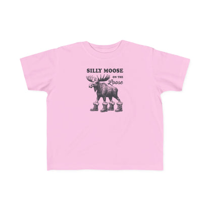 Pink Silly Moose On The Loose vintage moose toddler t-shirt, front view