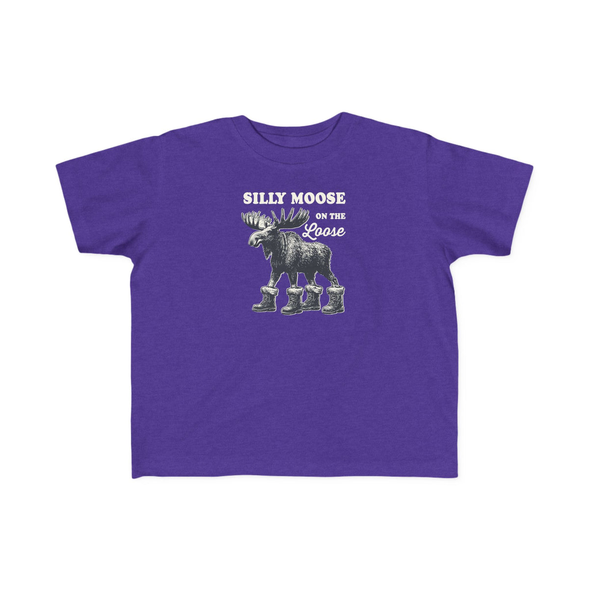 Purple Silly Moose On The Loose vintage moose toddler t-shirt, front view