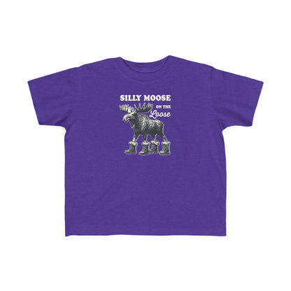 Purple Silly Moose On The Loose vintage moose toddler t-shirt, front view