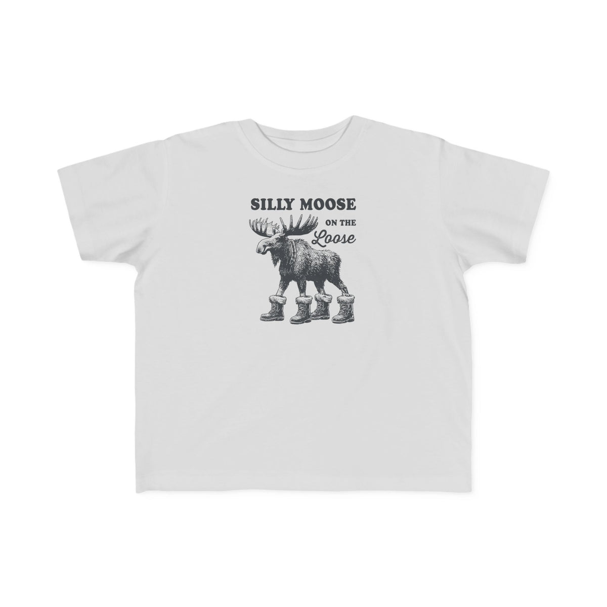 Silver Silly Moose On The Loose vintage moose toddler t-shirt, front view