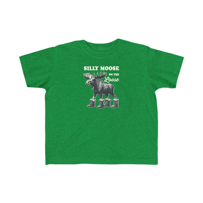 Vintage Green Silly Moose On The Loose vintage moose toddler t-shirt, front view
