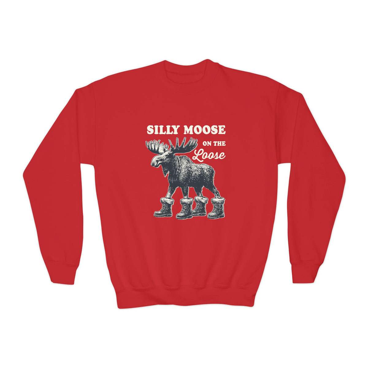 Red Silly Moose On The Loose Youth Sweatshirt, front view