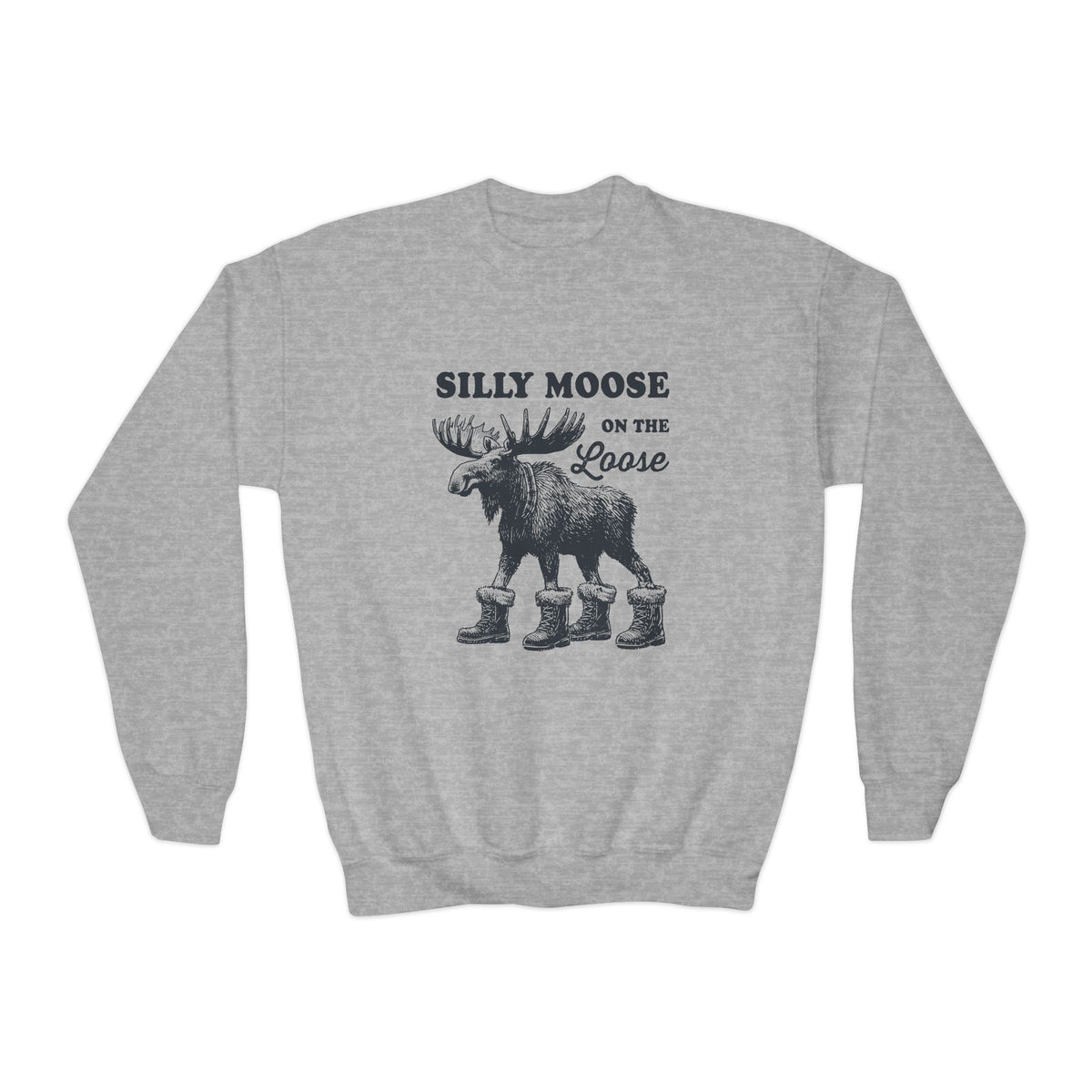 Sport Grey Silly Moose On The Loose Youth Sweatshirt, front view