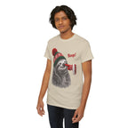 Model wearing the sand Sloth Boop Christmas T-Shirt
