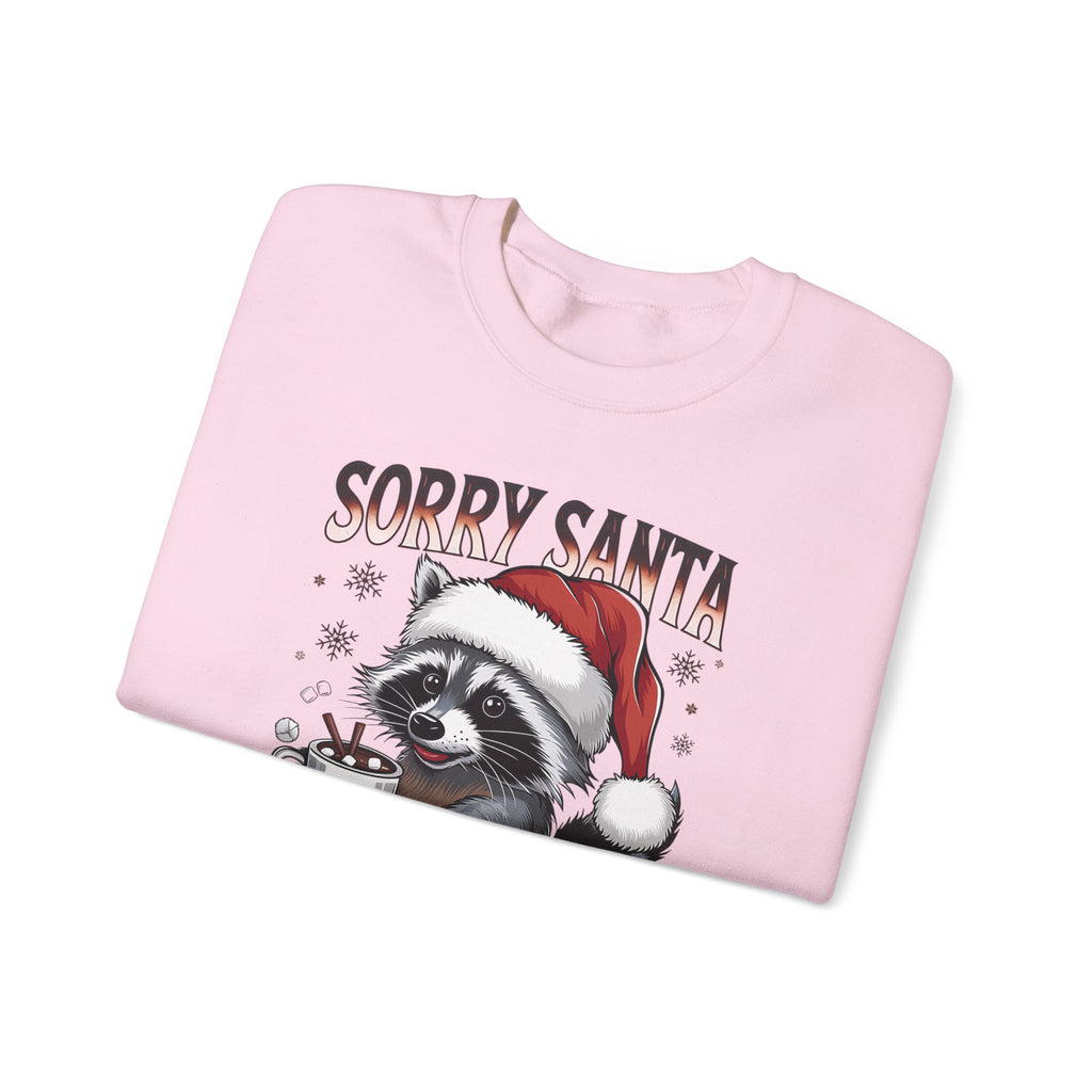 Sorry Santa I've Been Feral Raccoon Sweatshirt, folded