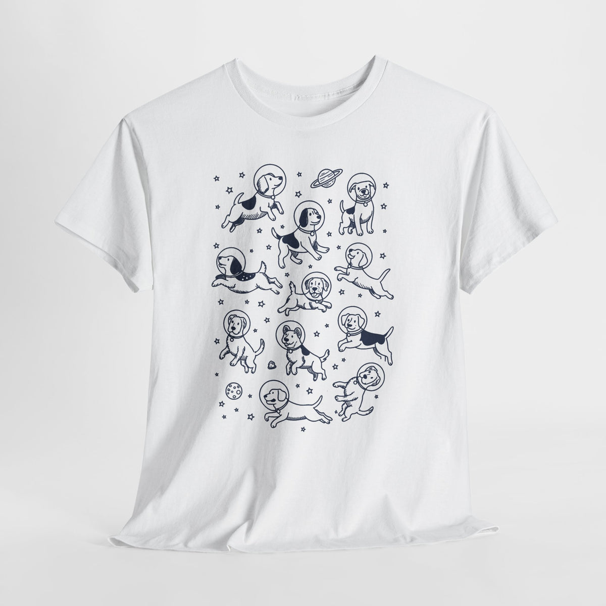 Space dogs astronaut graphic tee, additional product view of the navy astronaut dog print