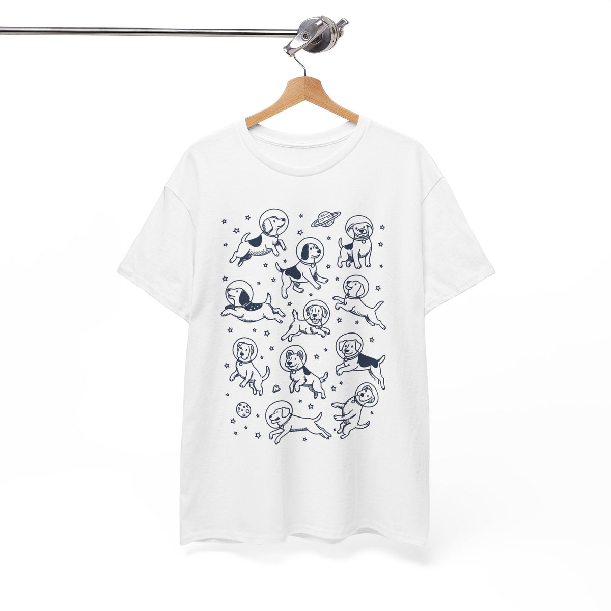 Space dogs astronaut graphic tee, additional product view of the navy astronaut dog print