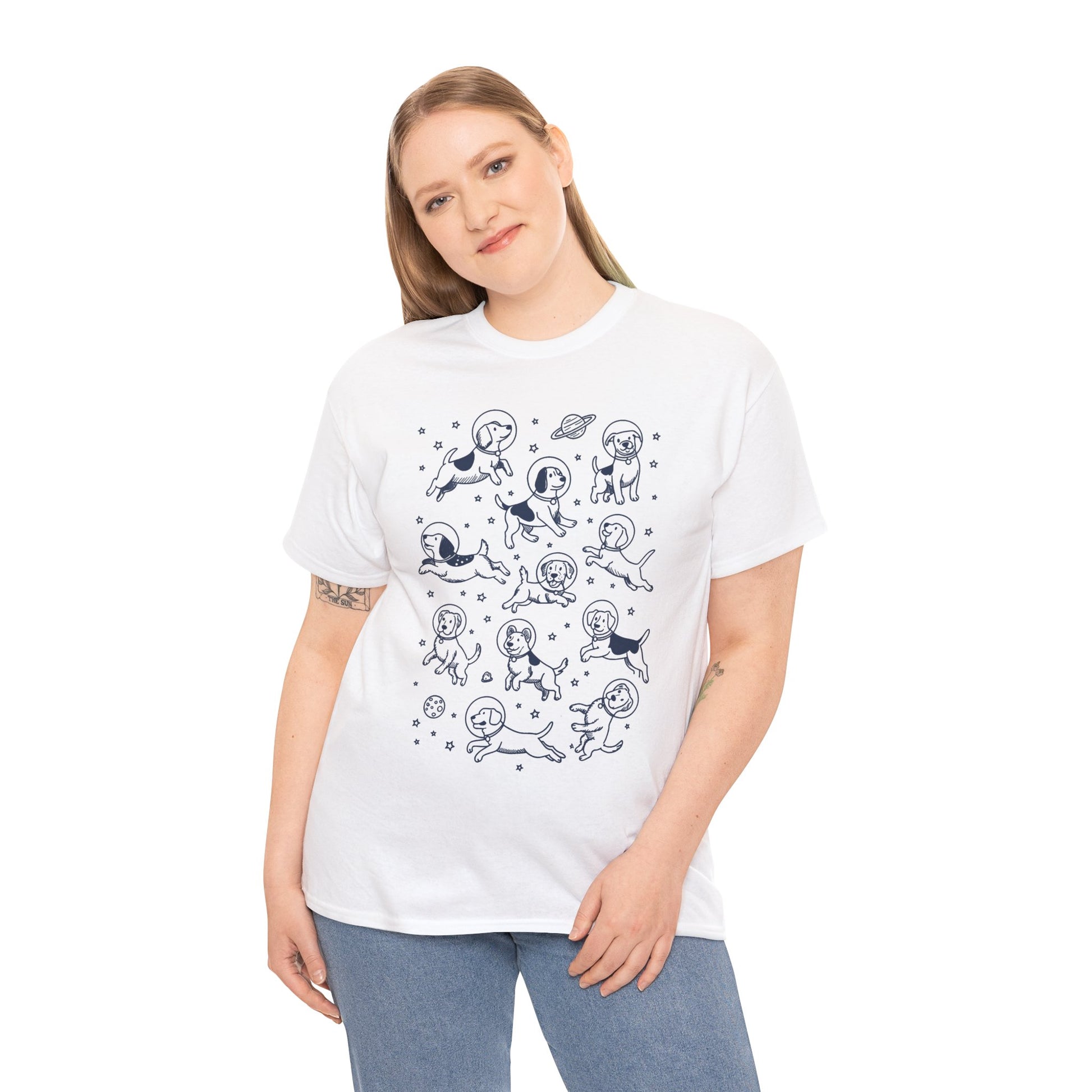 Space dogs astronaut graphic tee, additional product view of the navy astronaut dog print