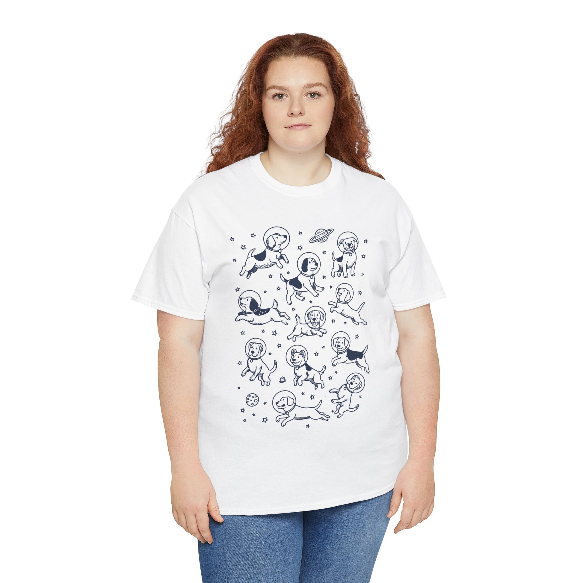 Space dogs astronaut graphic tee, additional product view of the navy astronaut dog print