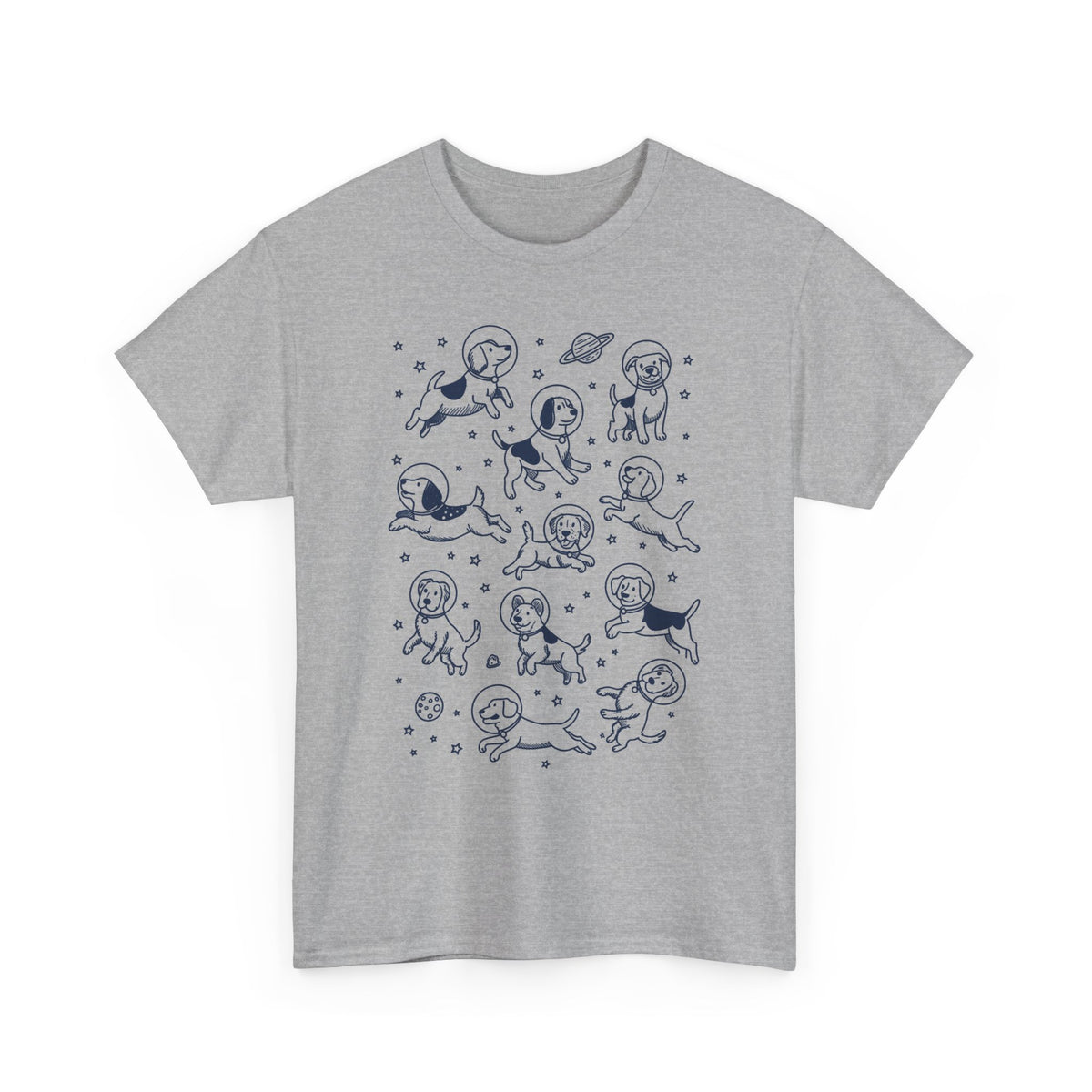 Sport grey space dogs astronaut graphic tee with navy astronaut dog and star print