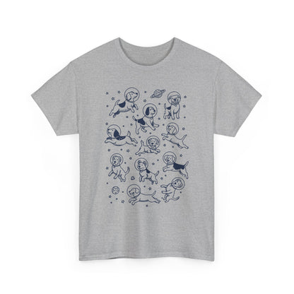 Sport grey space dogs astronaut graphic tee with navy astronaut dog and star print