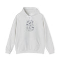 Ash grey space dogs astronaut hoodie with navy line-art dogs floating among stars
