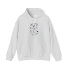 Ash grey space dogs astronaut hoodie with navy line-art dogs floating among stars
