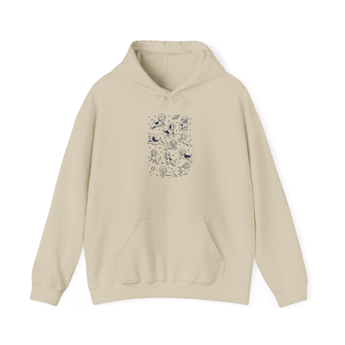 Sand space dogs astronaut hoodie with navy astronaut dog print