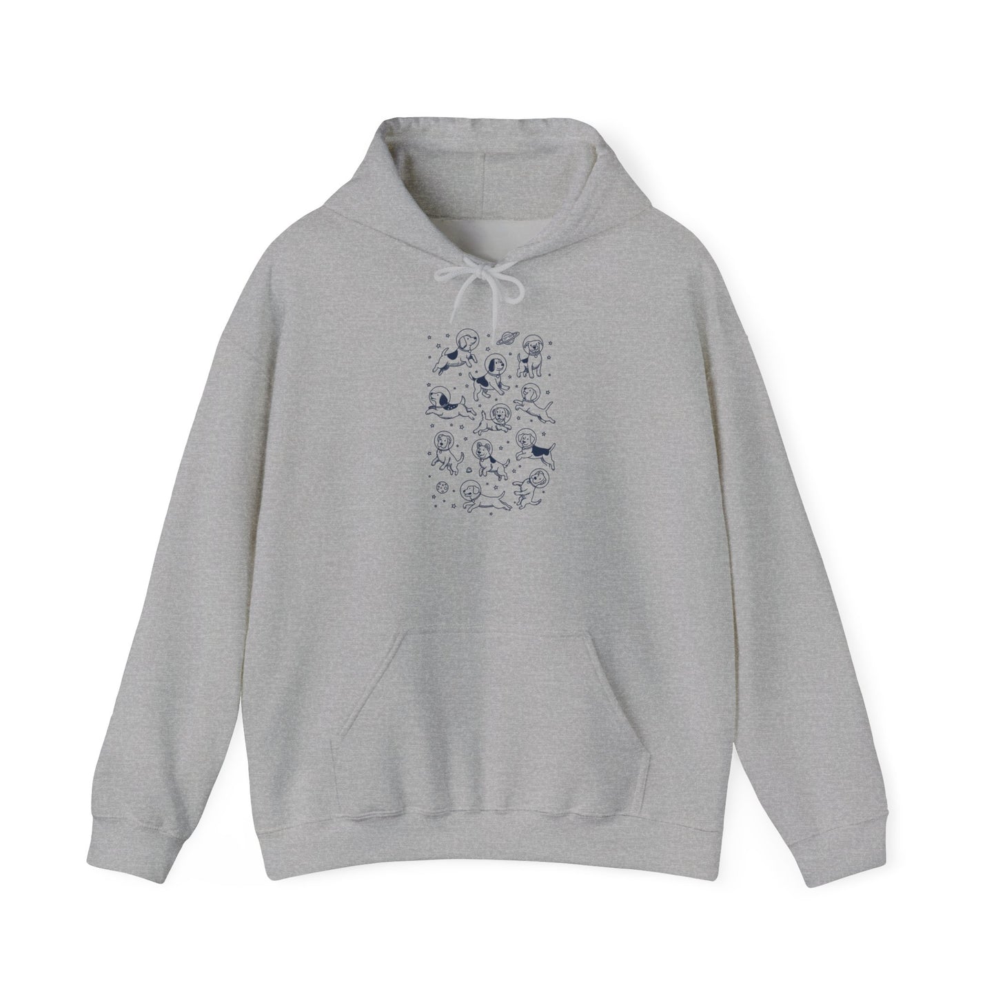 Sport grey space dogs astronaut hoodie with navy astronaut dog and star print