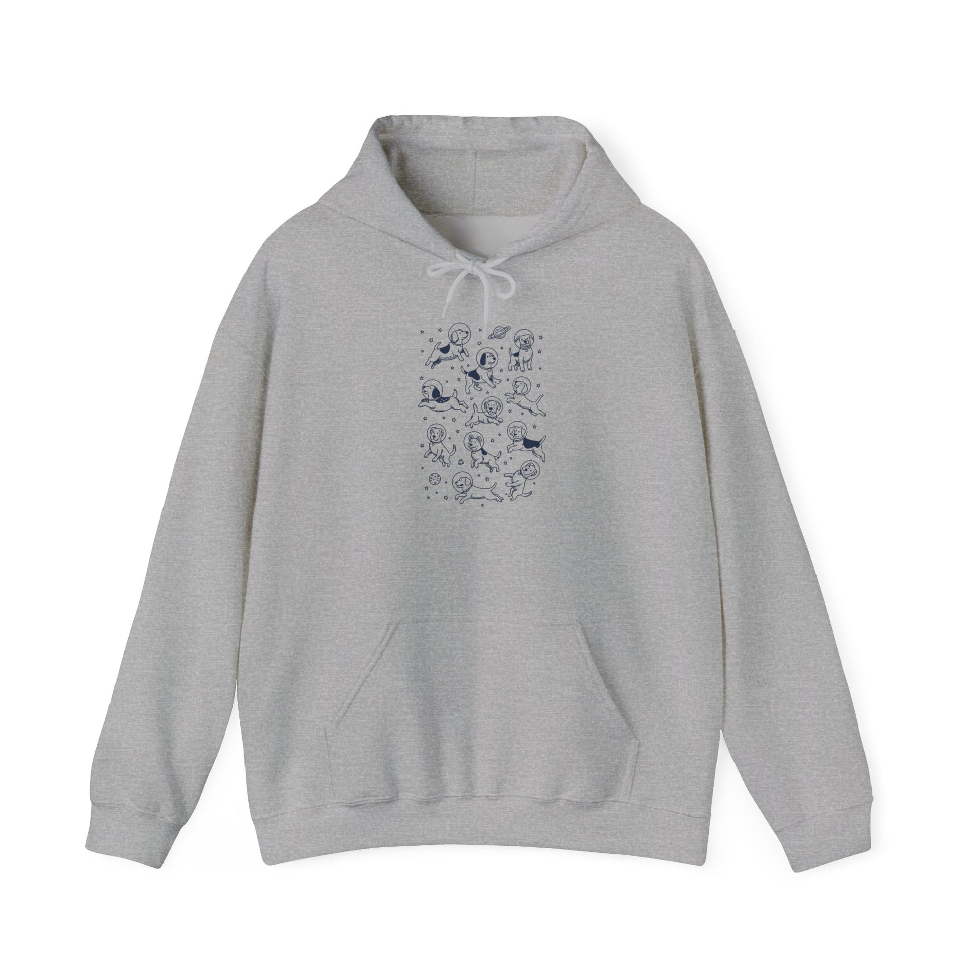 Sport grey space dogs astronaut hoodie with navy astronaut dog and star print