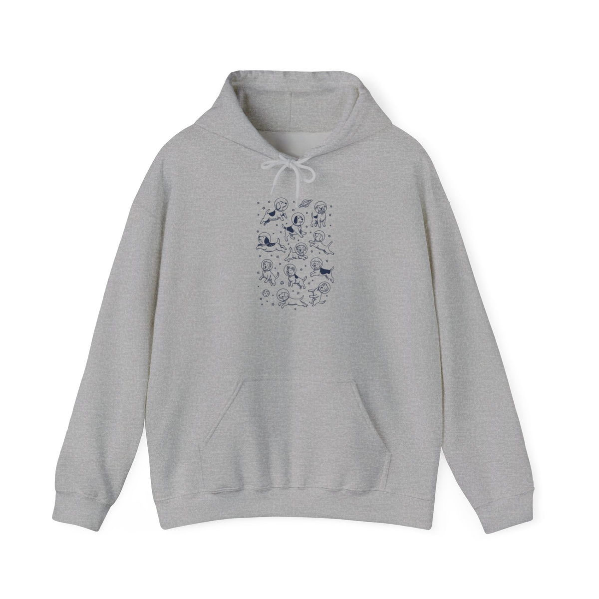 Sport grey space dogs astronaut hoodie with navy astronaut dog and star print