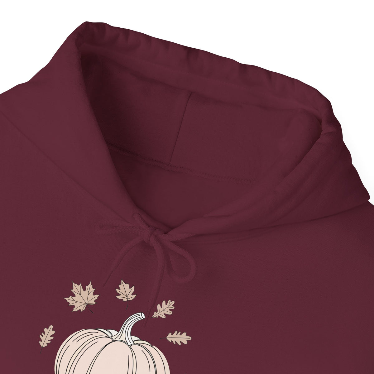 Thankful & Blessed Pumpkin Hoodie, front collar close-up