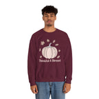 Model wearing the maroon Thankful & Blessed Pumpkin Sweatshirt