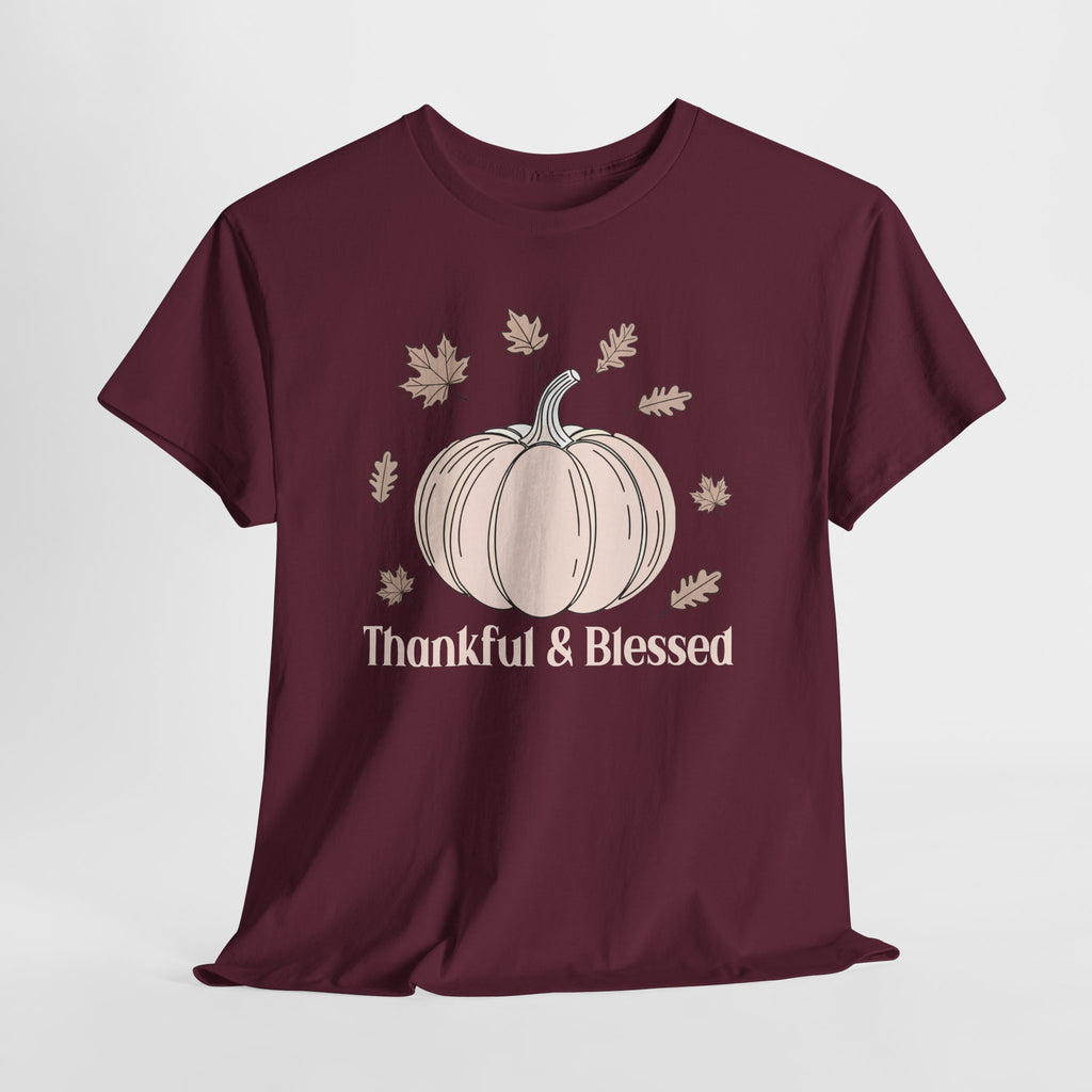 Thankful & Blessed Pumpkin T-Shirt, flat lay