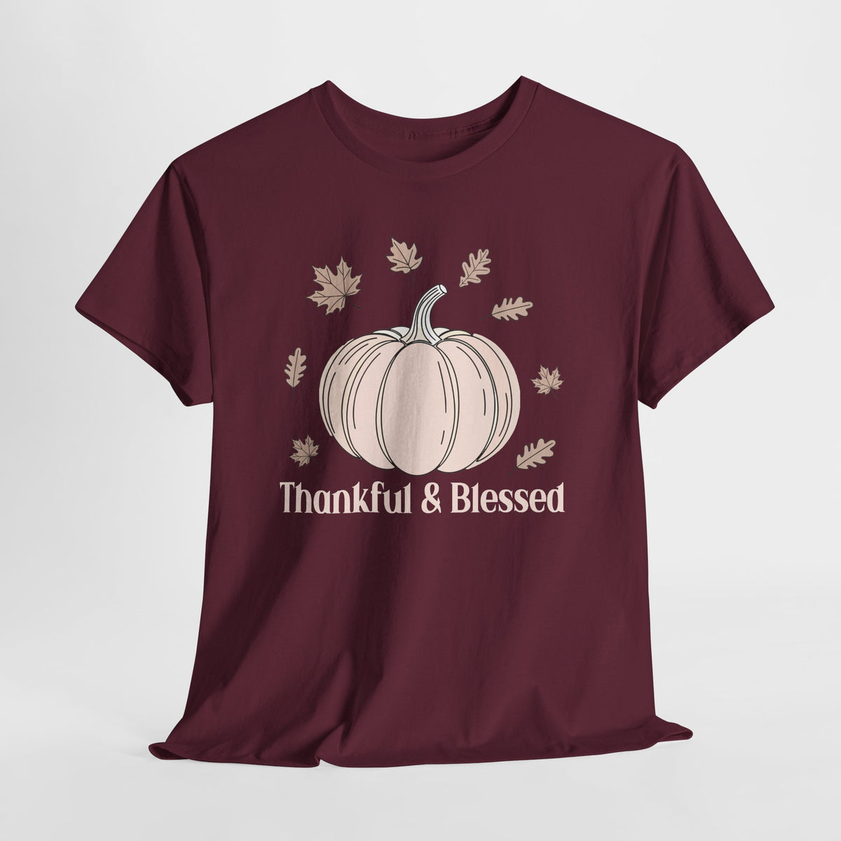 Thankful & Blessed Pumpkin T-Shirt, flat lay