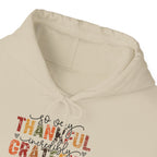 Thankful Grateful Blessed Hoodie, front collar close-up