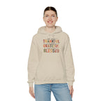 Model wearing the sand Thankful Grateful Blessed Hoodie