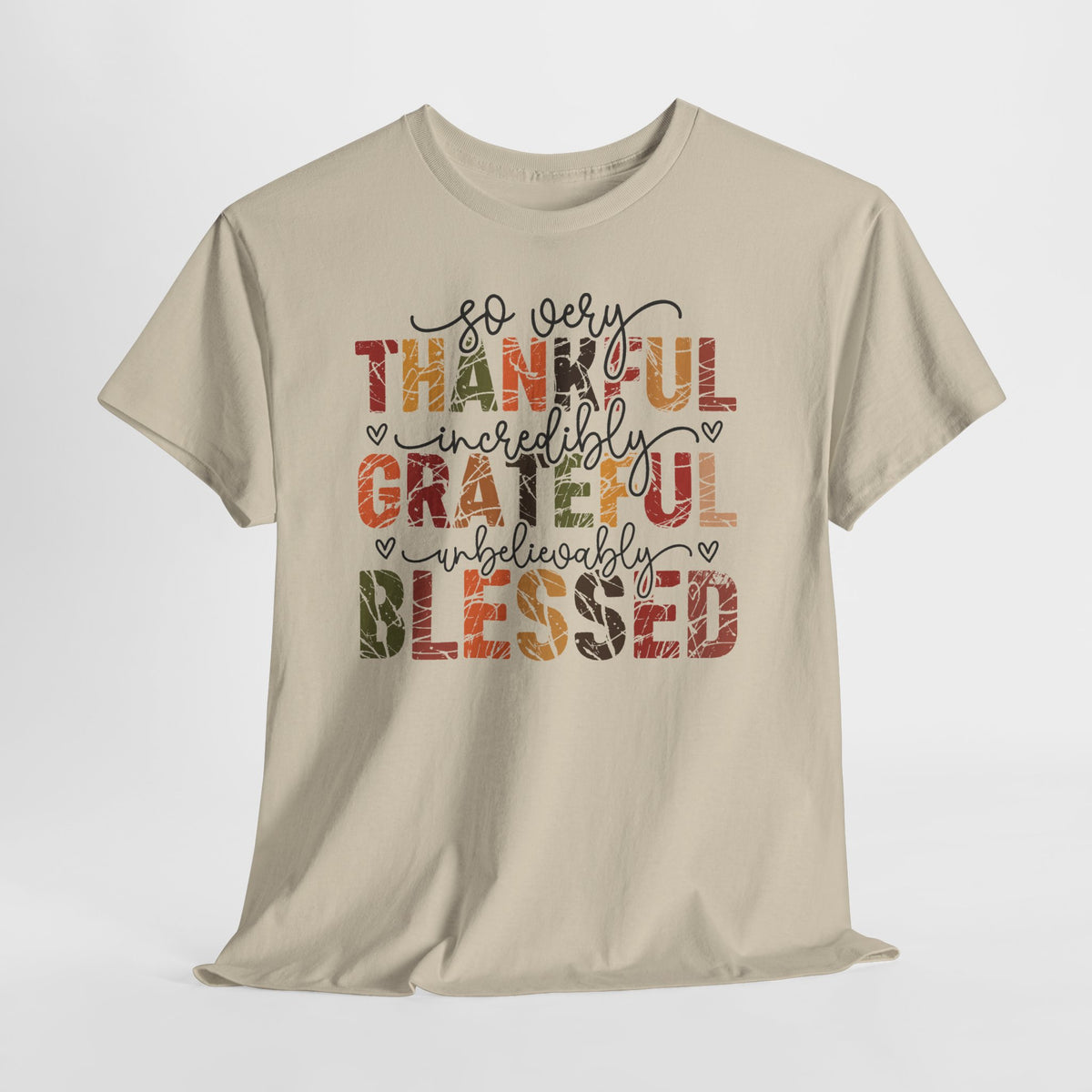 Thankful Grateful Blessed T-Shirt, flat lay