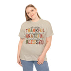 Model wearing the sand Thankful Grateful Blessed T-Shirt