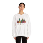 Model wearing the white Tis The Season Christmas Trees Sweatshirt