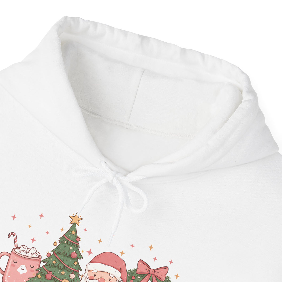 Tis The Season Cute Christmas Hoodie, front collar close-up