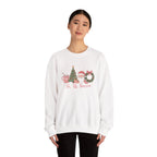 Model wearing the white Tis The Season Cute Christmas Sweatshirt